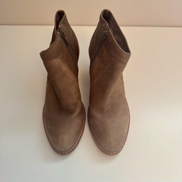 Loeffler Randall Women Taupe Leather Ella Stacked Heel Booties Ankle Boot Size 8 - Picture 3 of 9